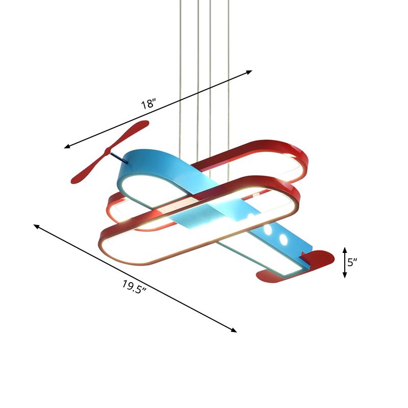 Luz colgante de lámparas LED de dibujos animados con sombra acrílica roja y azul 18 "/23.5" W Aviones colgantes, luz cálida/blanca
