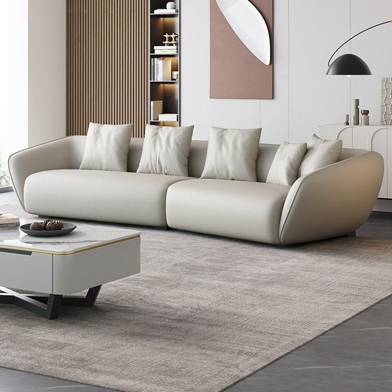 Genuine Leather Sloped Arm Sofa Contemporary Standard Sofa with Pillows