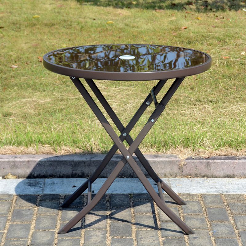 Modern Glass Patio Table Scratch Resistant Dining Table with Metal Base