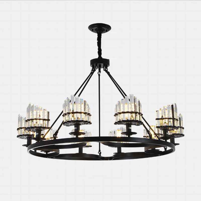 Kreisförmige Kristallstangen Kronleuchter Vintage Wohnzimmer Hanging Anhängerlampe in Schwarz