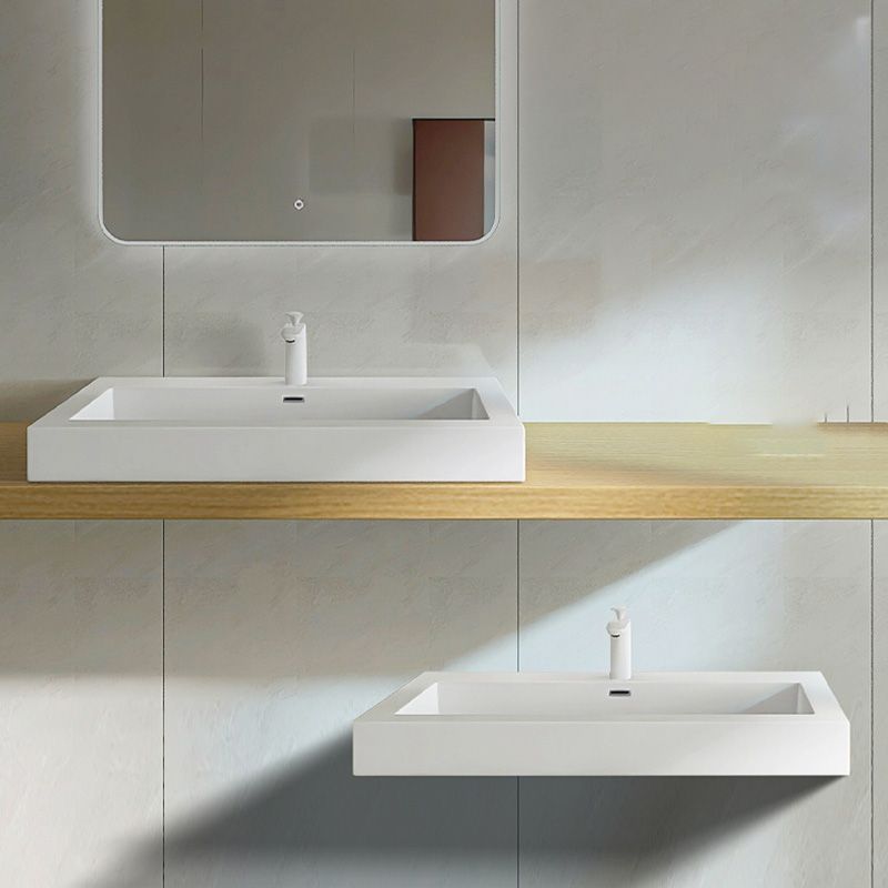 Modern Bathroom Sink Man Made Rock Rectangular Vessel Bathroom Sink with Pop-Up Drain