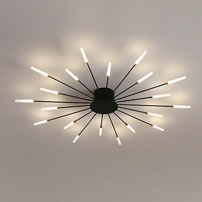 Modern Minimalist LED Semi Flush Mount Lacquered Iron Linear Ceiling Light with Acrylic Shade