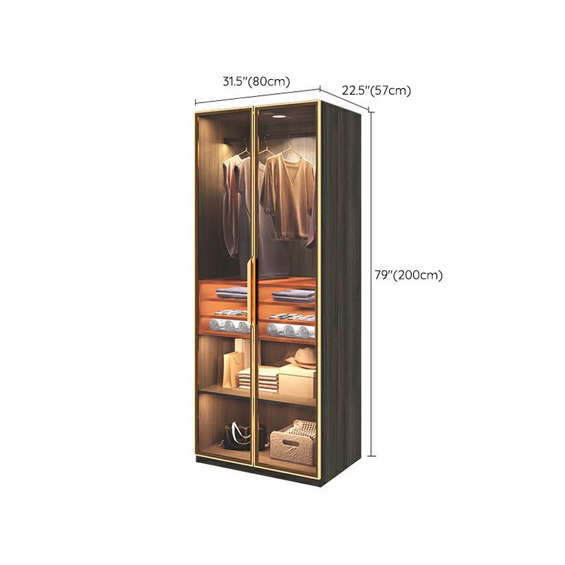 Black Wood Wardrobe with Glass Doors Modern Interior Storage Cabinet