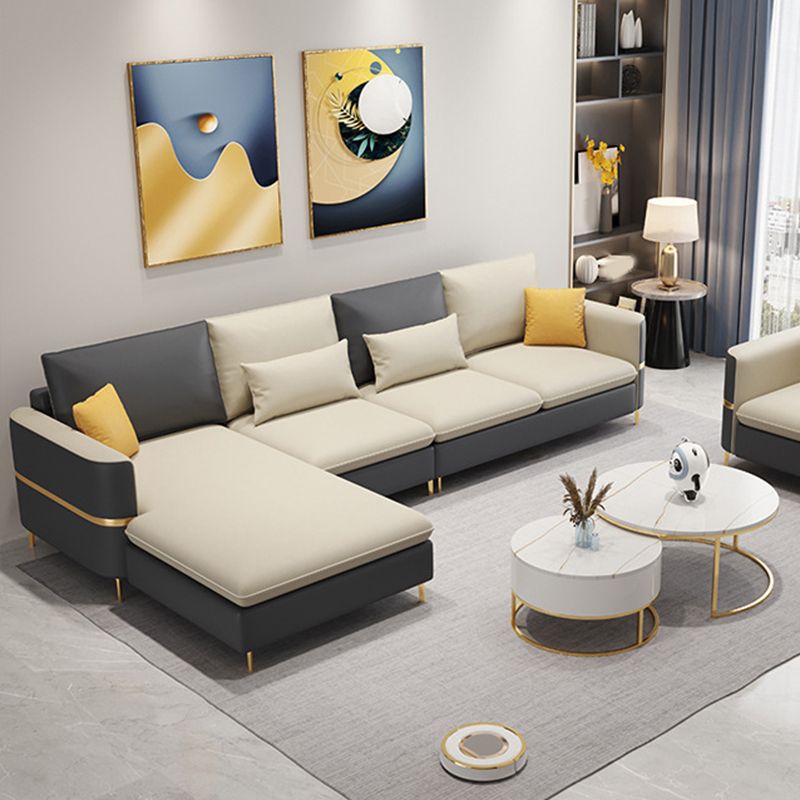106.3" W x 62.3" D x 35.4" H Square Arm Sofa & Chaise, Loose Faux Leather Back Sofa