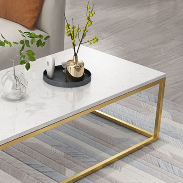 Glam Rectangle Coffee Table with Iron Frame Base and Marble Top
