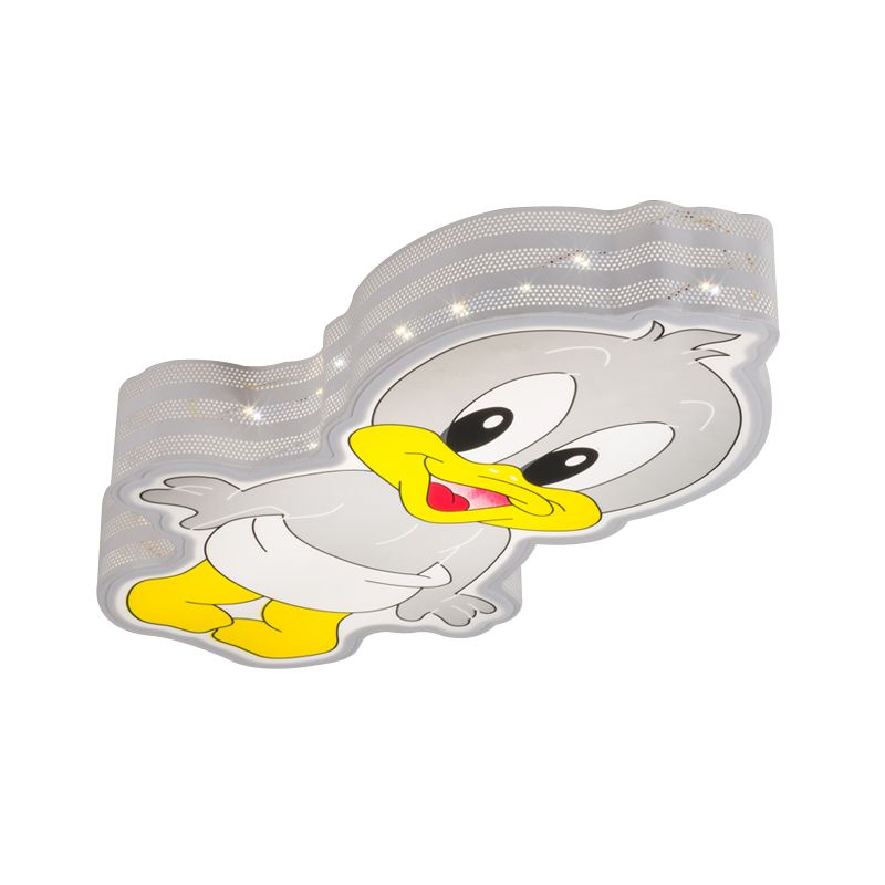 LED Grey Baby Duck Flushmount Cartoon Iron Close to Ceiling Lamp with Hollowed Out Side Design