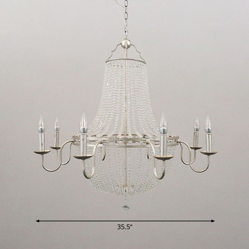 Minimalism Beaded Hanging Chandelier 6 Lights Crystal Pendant Lamp in Silver for Living Room