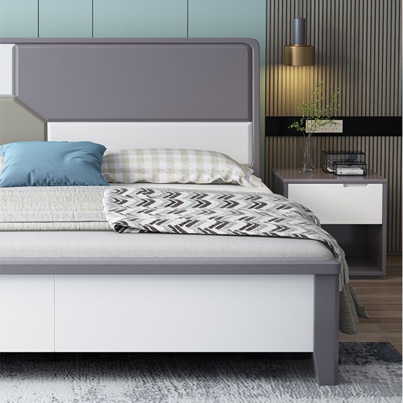 43.3" Tall Solid Wood Panel Bed Contemporary Bed Frame with Headboard