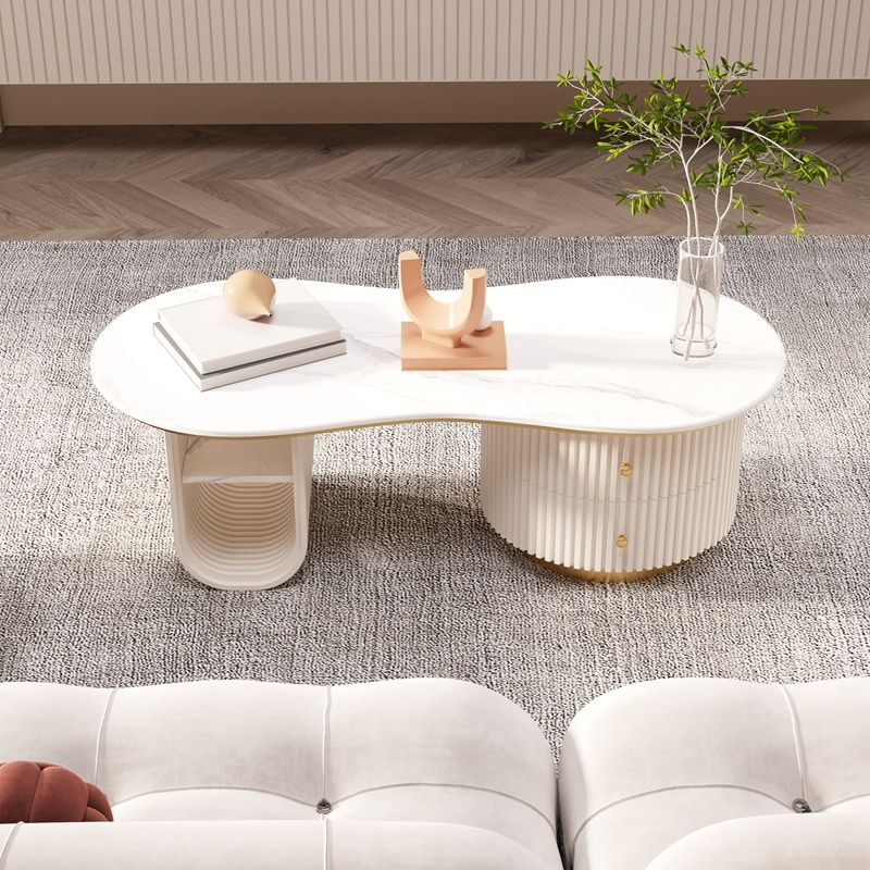 Modern Geometric Coffee Table with Drawer Stone Top Cocktail Table