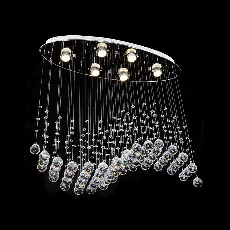 Small/Large Crystal Wavy Flushmount Lighting Contemporary 6-Head Living Room Ceiling Flush Light in Stainless Steel