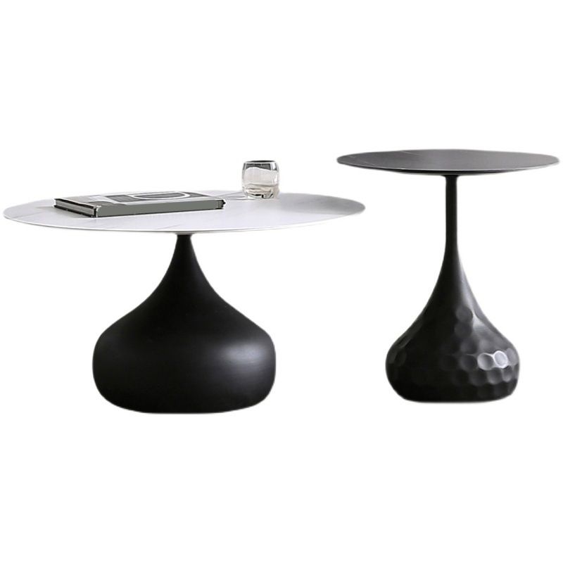 Round Slate Coffee Table Set Metal Pedestal Simple Cocktail Table