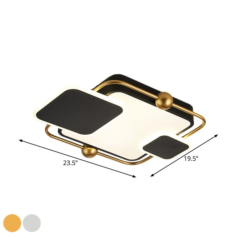 Metallic Rectangular Ceiling Light Modernist Black/Gold and Black LED Flush Mount in Warm/White Light, 19.5"/23.5" Long