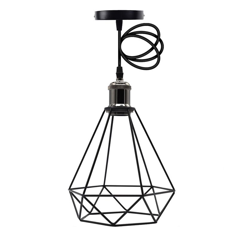 Retro Black Metal Cage Industrial Style Hanging Light 7.8" Wide Single Bulb Coffee Shop Lighting Pendant with 59" Adjustable Wire