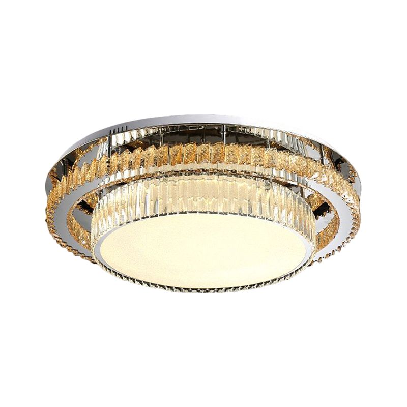 19.5"/23.5" Wide Drum Ceiling Lamp Modern Beveled Glass Crystal LED Chrome Flushmount Lighting for Restaurant