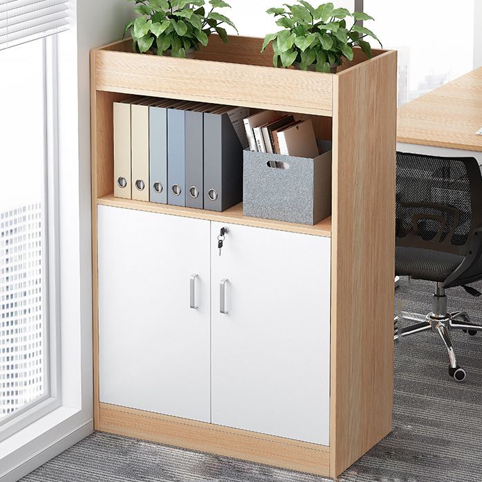 Wooden Bookcase with Doors Contemporary Bookshelf for Home Office