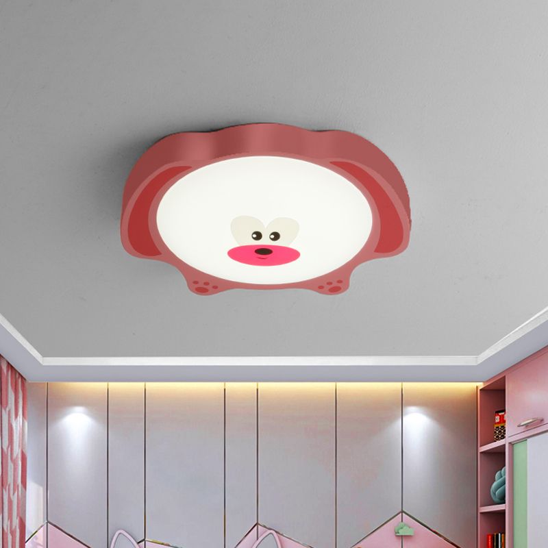 Cartoon Bear Acrylic Ceiling Fixture LED Flush Mount Recessed Lighting in Blue/Pink for Kids Room