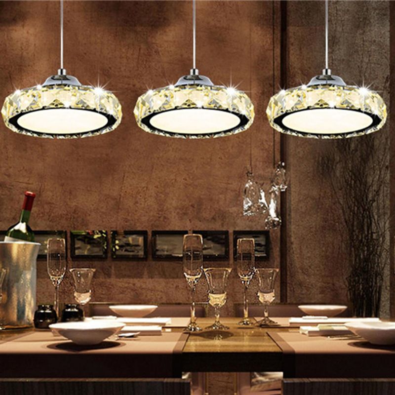 Crystal Disc Suspension Pendant Contemporary Style LED Suspended Lighting Fixture in Silver