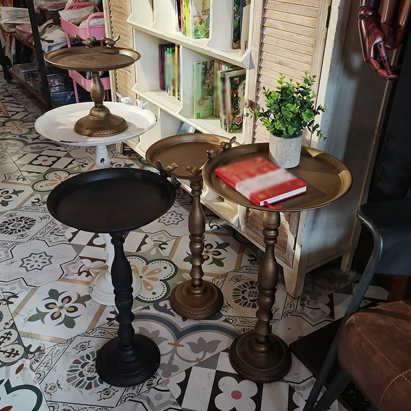 Round Mental Tray Top Side Table Pedestal Distressed End Table