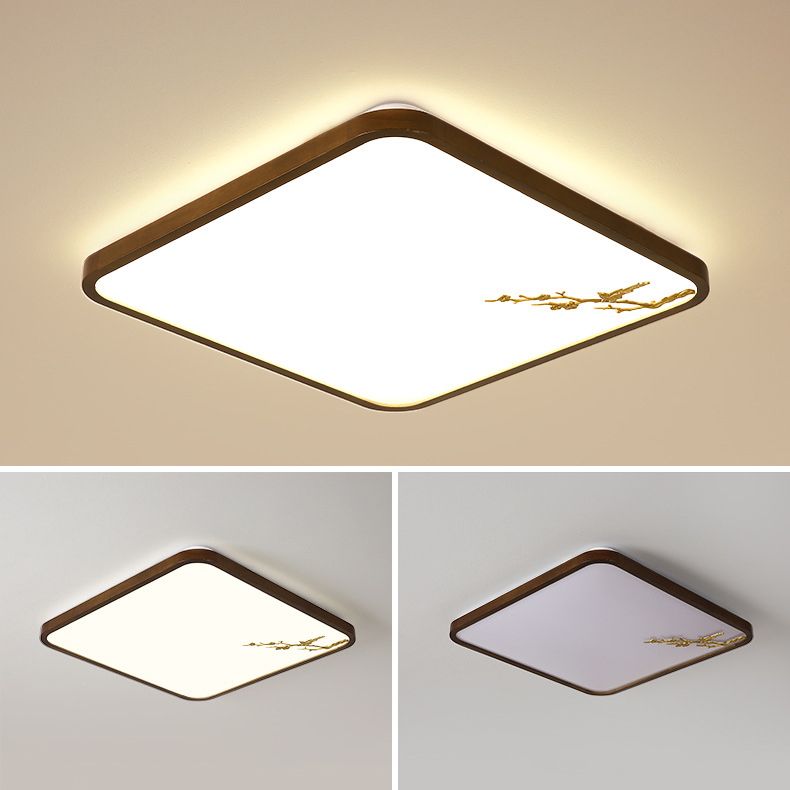 Modern Geometric LED Ceiling Lamp Wood 1 Light Flush Mount for Aisle Bedroom