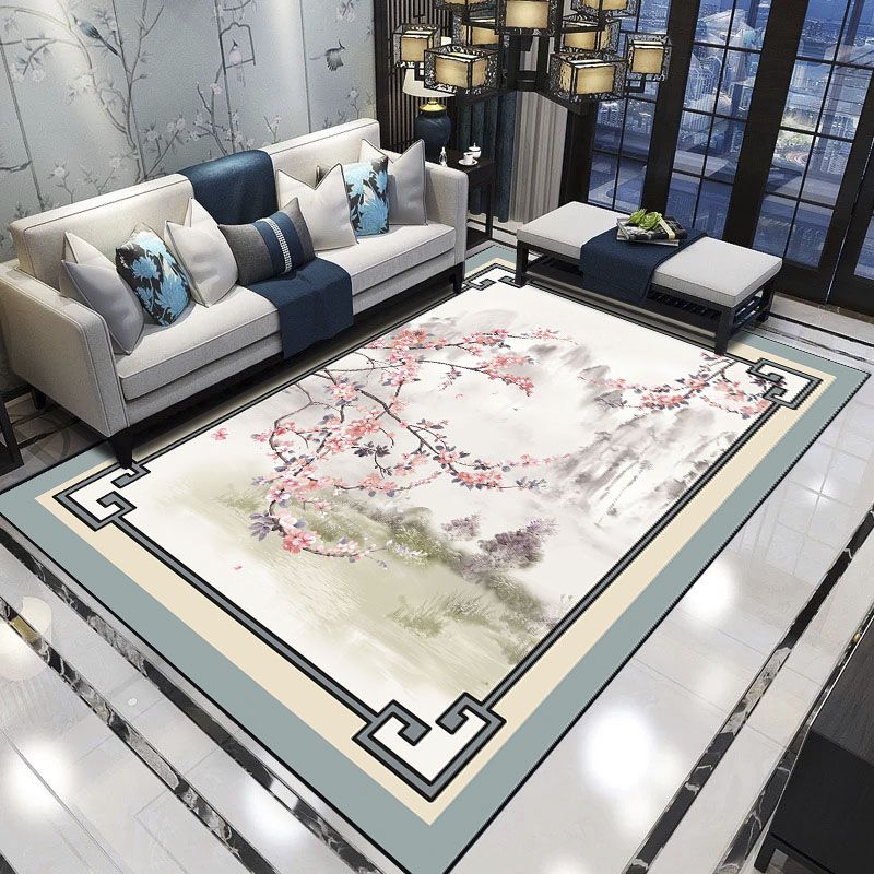 Light Color Distressed Area Carpet Polyester Antique Print Indoor Rug Anti-Slip Backing Carpet for Living Room