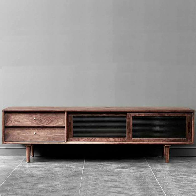 Industrial TV Media Stand Solid Wood 2 Drawers Stand Console