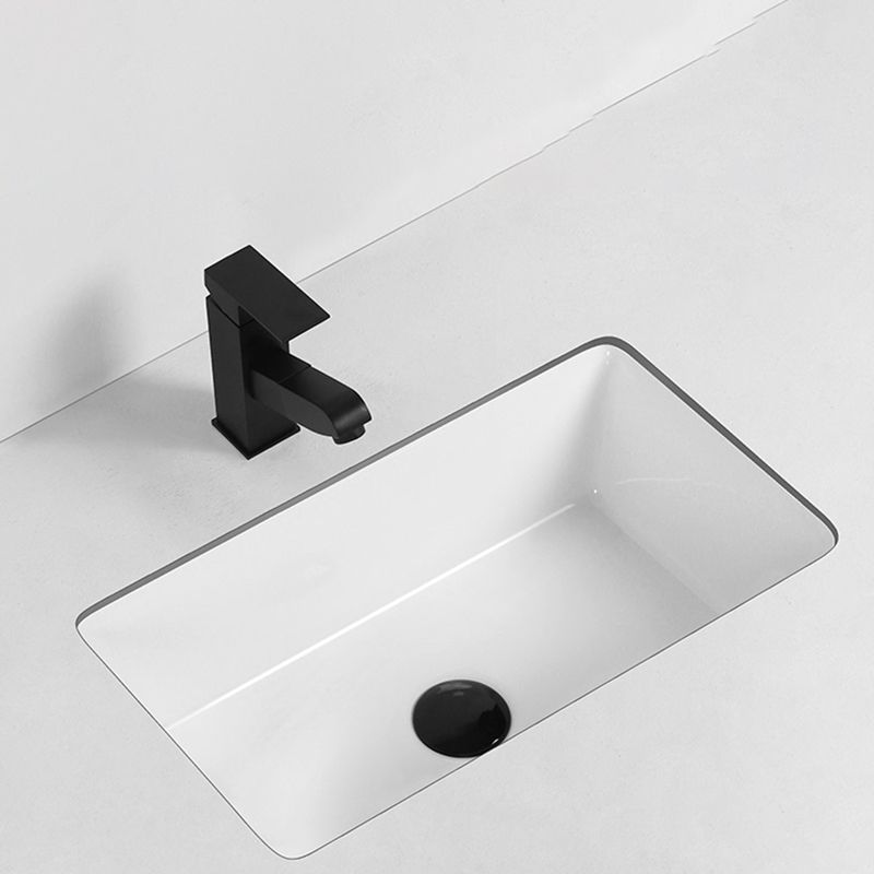 Rectangular Bathroom Sink in White with Overflow Porcelain Undermount Sink