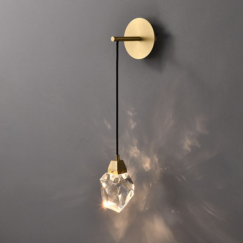 Postmodern Stone Shaped Wall Light Crystal 1 Bulb Bedside Wall Lighting in Brass