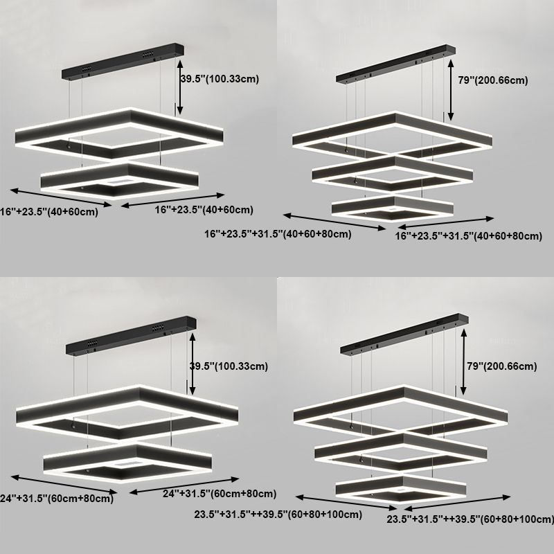 Luces de lámpara de araña de forma cuadrada moderna accesorios de iluminación de araña de metal en negro