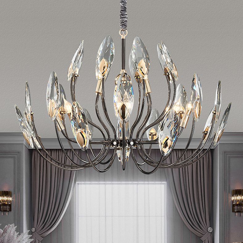 Black Branch Pendant Light in Traditional Luxury Style Stainless-Steel Chandelier with Crystal Shade