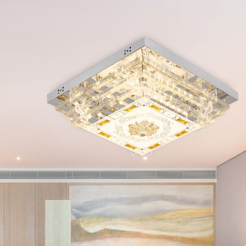 Weiße rechteckige Deckenleuchte, moderner Kristallstab, 19,5"/31,5" breite LED-Deckenleuchte mit 5/7-Farben-Licht