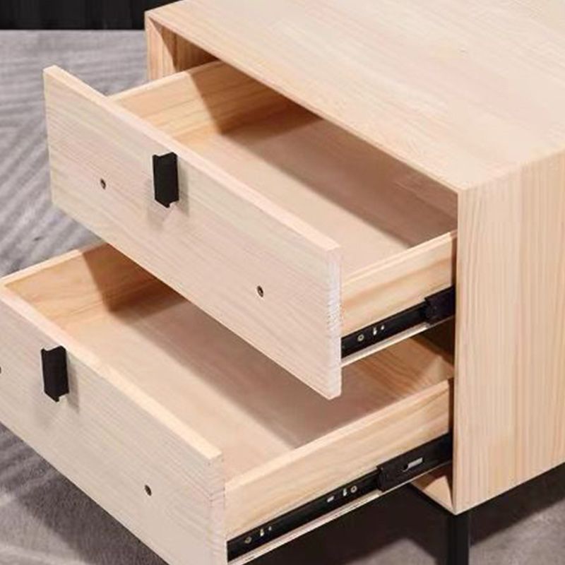 Leather Top Nightstand with Drawers Glam Night Table with 4 Legs