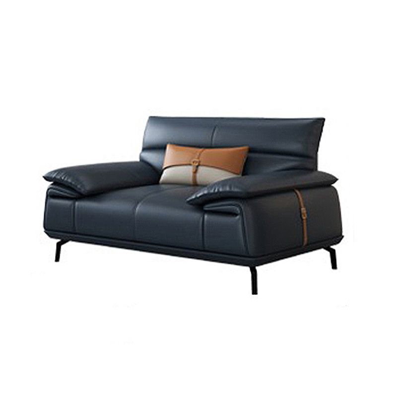 Stationary Stain Resistant Genuine Leather Pillow Top Arm Dark Grey Sofa