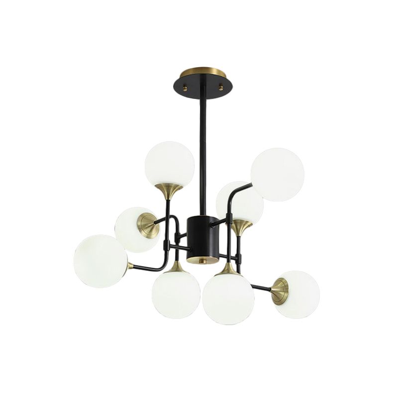 Black and Gold Branch Hanging Lamp Modern 8/12/16-Light Milky Ball Glass Chandelier Light Fixture