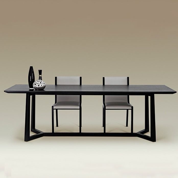 Rectangle Black Industrial Dining Table Pine Solid Wood Table with Trestle Base