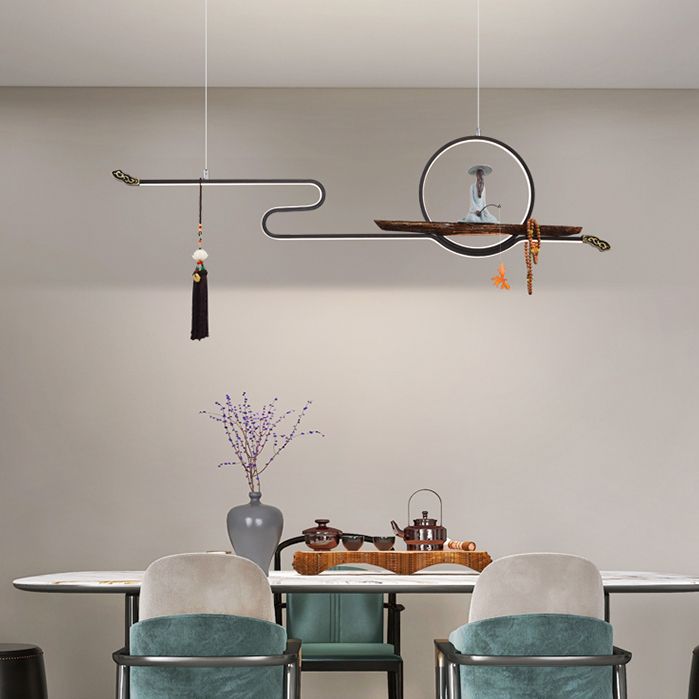 Modern LED Island Lighting Linear Resin Chandelier Light Fixture for Tea Room