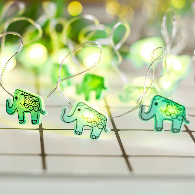Plastic Elephant LED Festoon Light Cartoon 2m 20 Heads Clear/Green String Lamp for Children Bedroom, 2 Packs