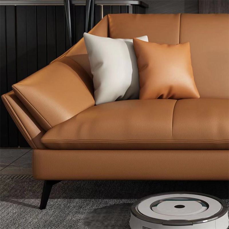 Glam Genuine Leather Living Room Flared Arm Modular Cushions Seating