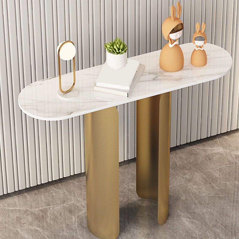 12" W Glam Console Table Stone Oval Stain Resistant Accent Table for Hall