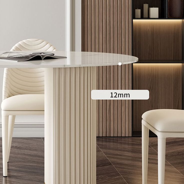 Oval Double Pedestal Modern Dining Table White Fixed Table with Sintered Stone