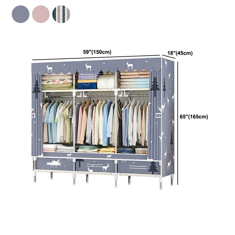 Steel Frame Wardrobe Cabinet Modern Style Wardrobe Armoire with Drawer