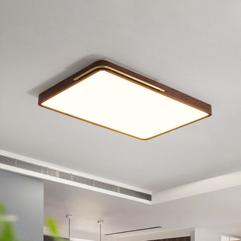 Plafonnier LED contemporain marron carré/rectangle avec abat-jour en bois, 13"/19"/27" de long