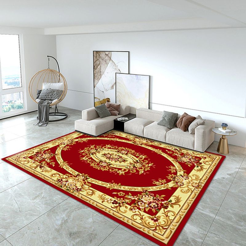 Brown Medallion Print Area Rug European Polyester Area Carpet Stain Resistant Rug for Living Room