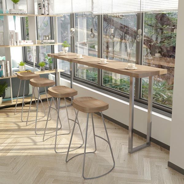 1/5 Pieces Modern Rectangular Pub Table Set Wooden Counter Table with Backless Stools