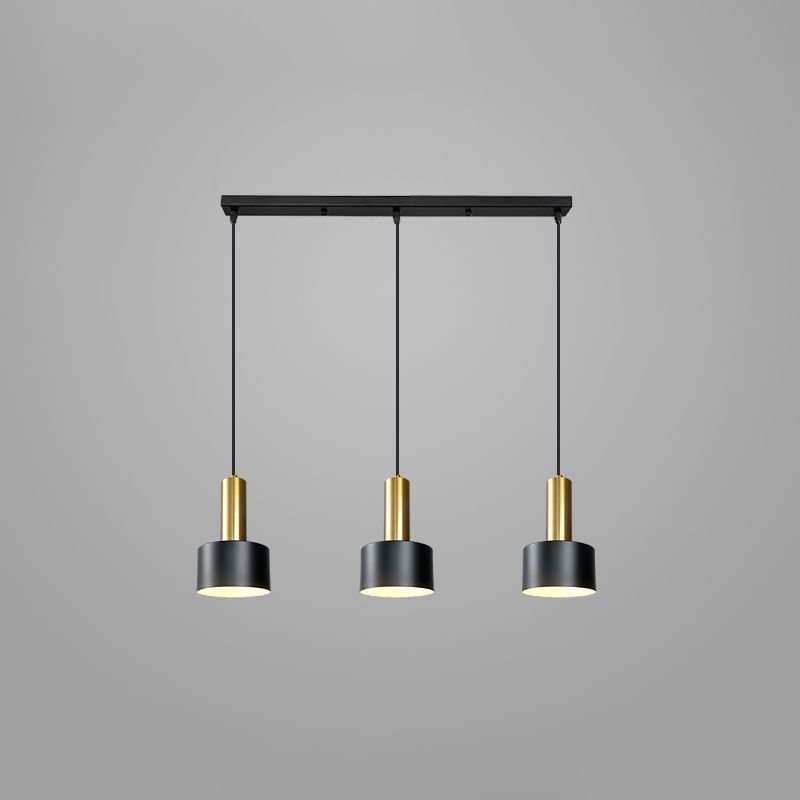 Lámpara de metal de electroplacas de luz colgante cilíndrico creativo moderno en negro y dorado