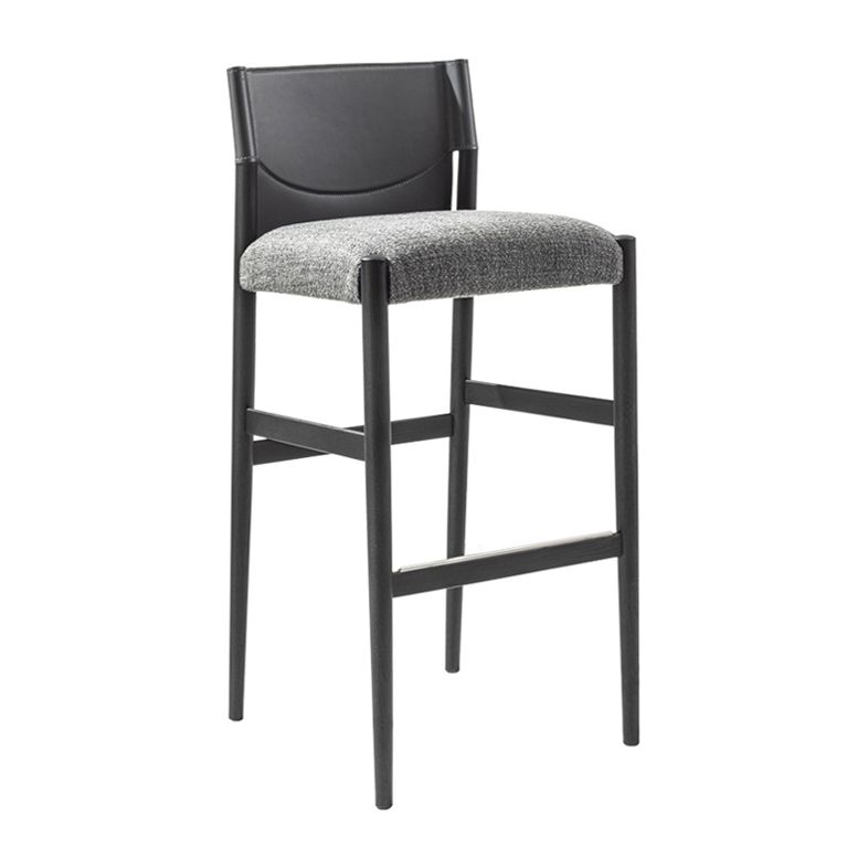 Contemporary Upholstered Armless Bar Stool with Solid Wood Legs