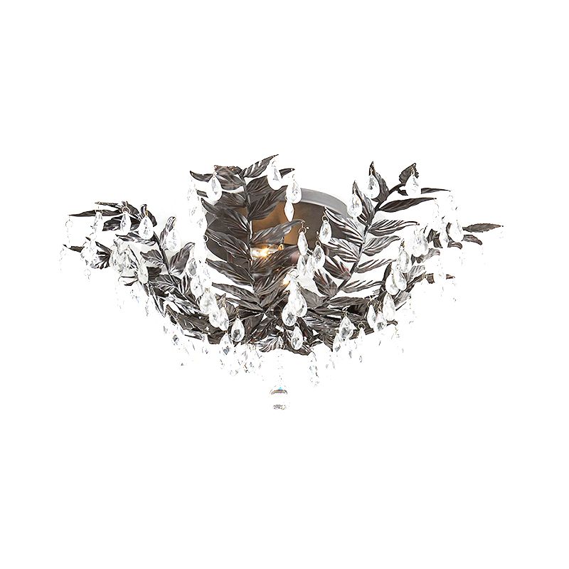 Crystal Orb Gold/Black Semi-Flush Mount Leaf 10 Heads Classic Style Close to Ceiling Light for Bedroom