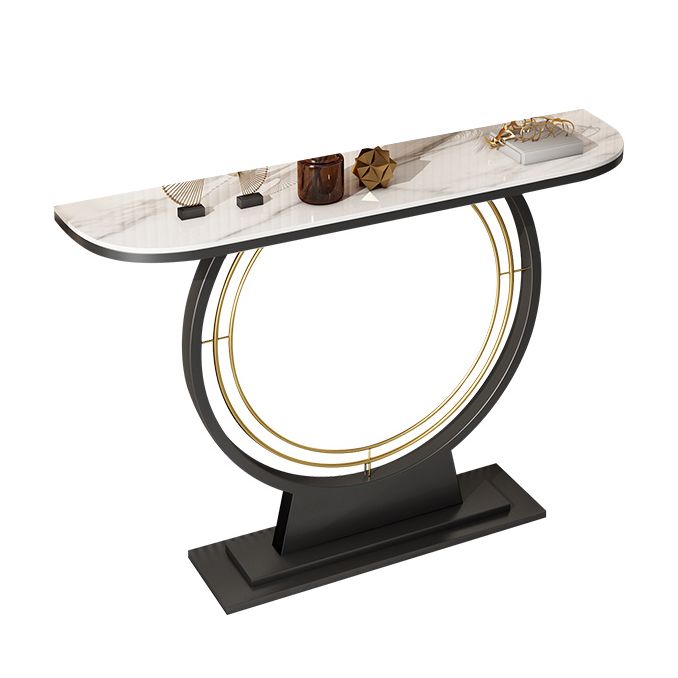 Stone Half Moon Accent Table 11.81" W 1-shelf Console Table for Hall