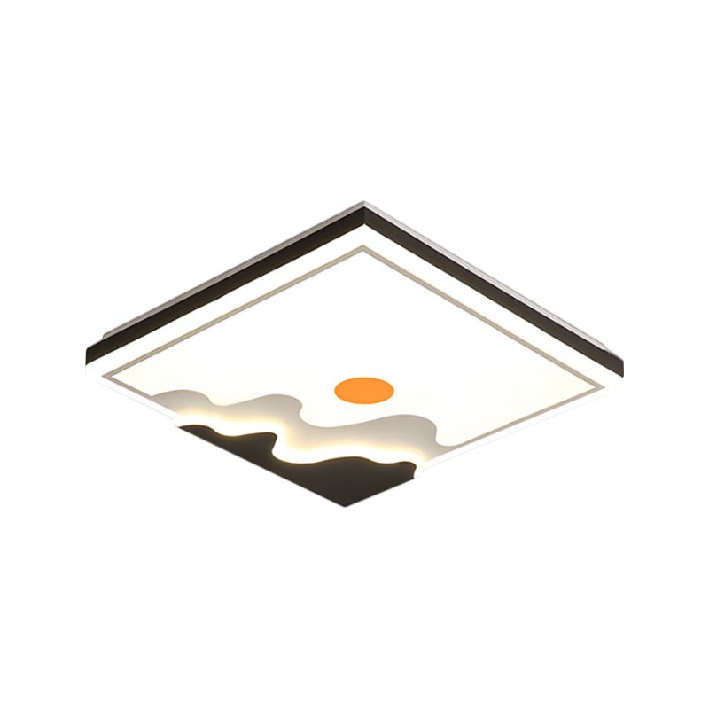 White LED Square Ceiling Flush Contemporary Metal Flush Mount Lighting Fixture with Sun Design, 16"/19.5" W