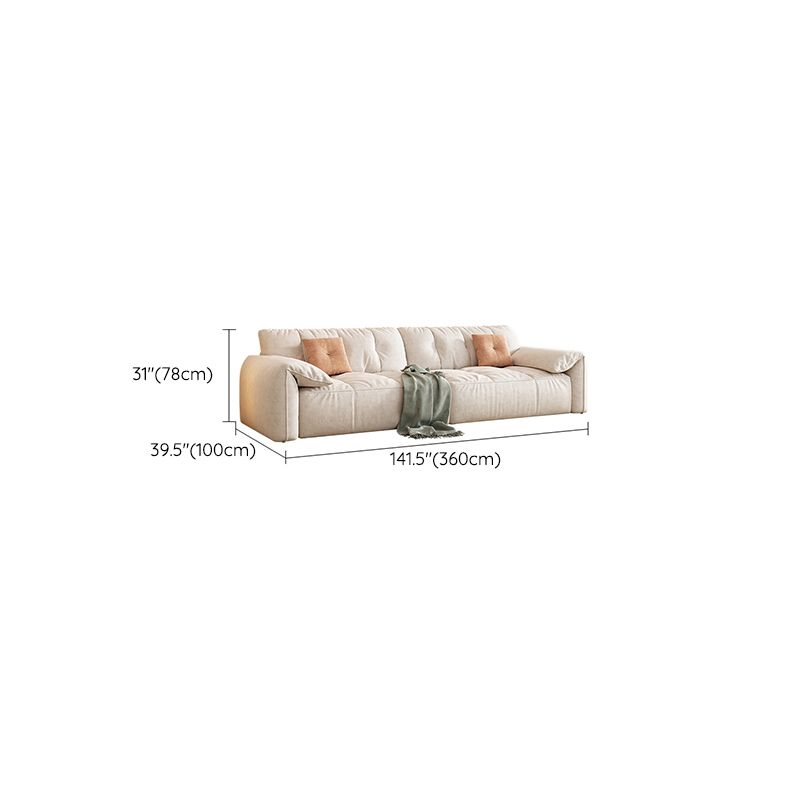 Off-White Fabric Sofa Pillow Top Arm Reclining Loveseat for Bonus Room