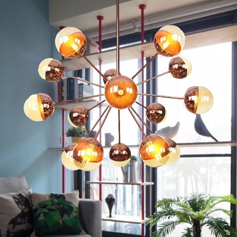 Semi-encastré Globe pour salle à manger, verre blanc/transparent/gris fumée, 9/12/15 lumières, luminaire semi-encastré contemporain en cuivre/chrome/or